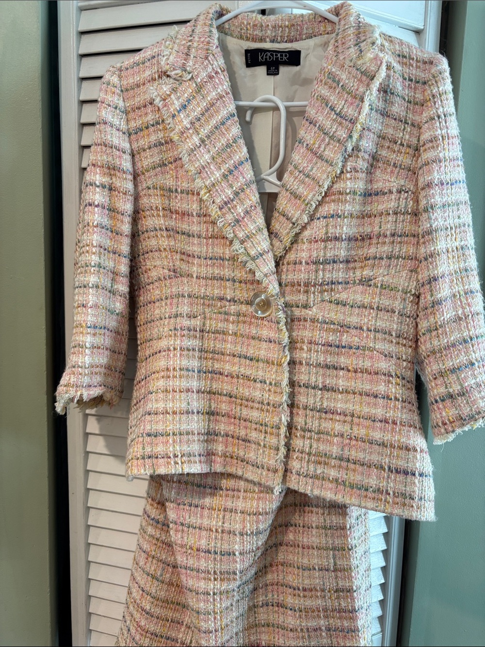 Kasper Pastel Pink Multi-Stripe Tweed Blazer